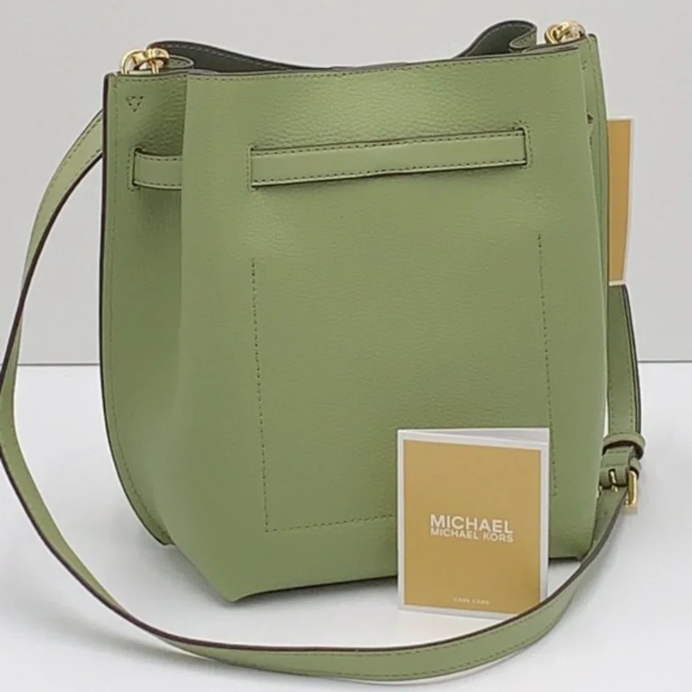 Michael Kors Emilia Small Bucket Bag Messenger Leather Light Sage - Picture 4 of 16
